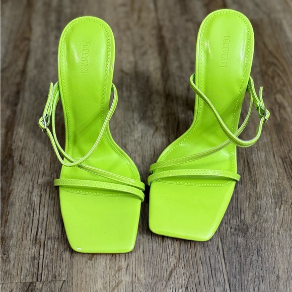 Lime Green Square Block Strappy Heels - Picture 2 of 11